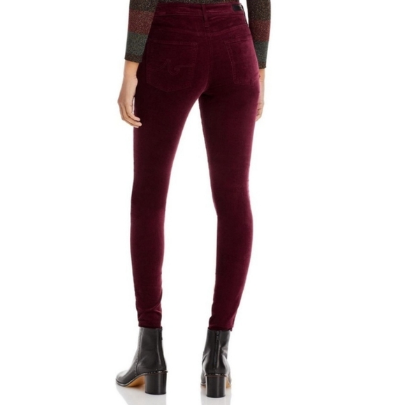 NWT Ag Adriano Goldschmied The Legging Burgundy Velvet Super Skinny Pants Sz 32 - Picture 16 of 16